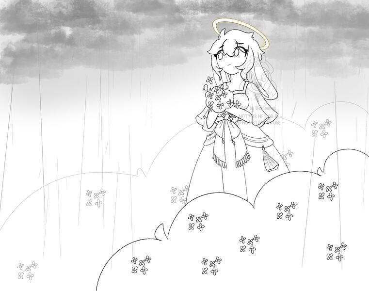 my sona standing in the rain